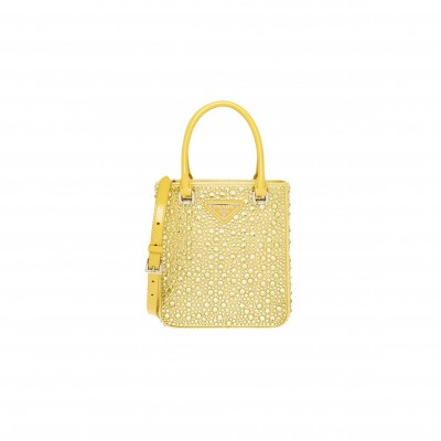 PRADA SMALL SATIN TOTE BAG WITH CRYSTALS 1BA331 (17.5*15*5cm) 